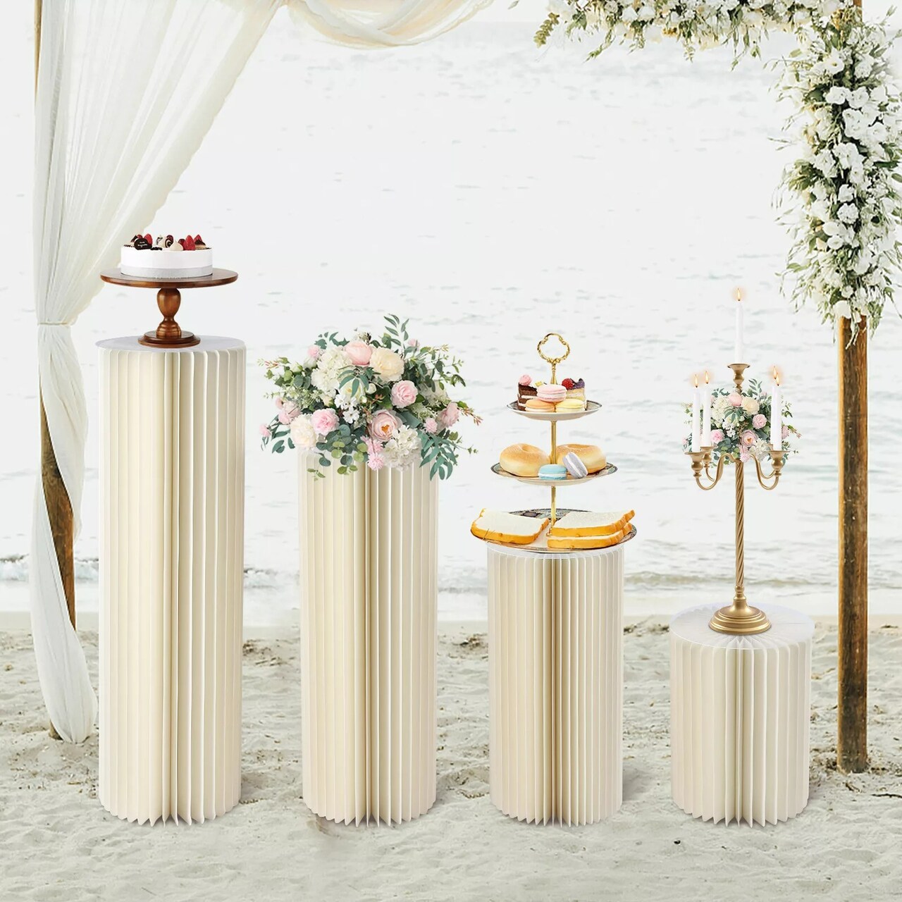 White Cardboard Flower Stand 4 PCs Cylinder Flowers Stand High-quality Material
